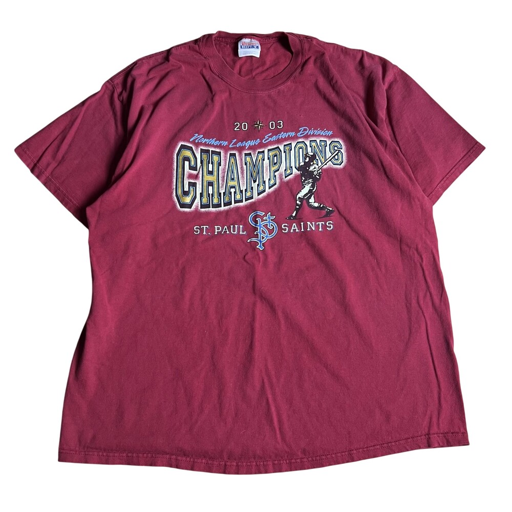 Vintage Hanes Shirt Mens XL Red Champions St. Paul Saints 2003 Graphic
